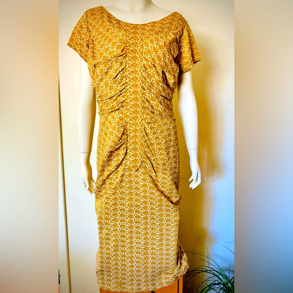 Marilyn Monroe! Gold Floral Metallic Sparkle 60s Dress Old Hollywood Glam Ruched